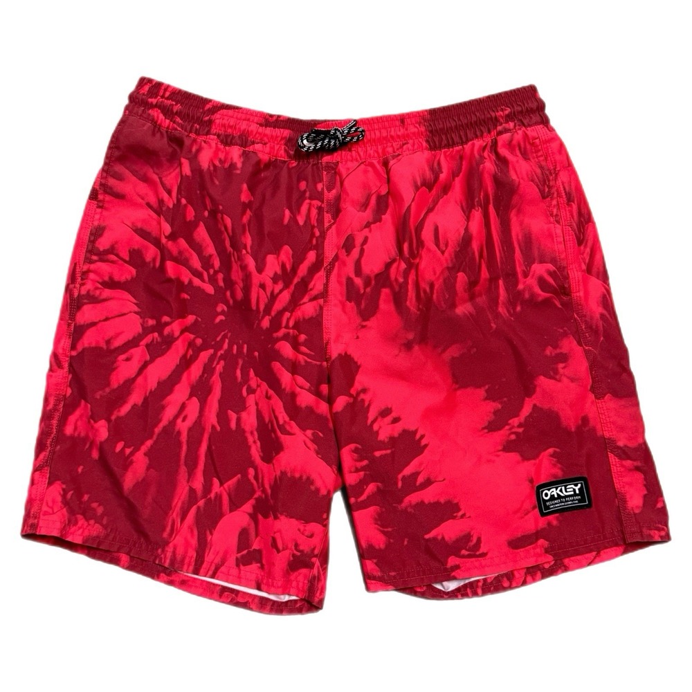 Men's Oakley Wanderlust 18" RC Beach Swim Trunks Red Tie Dye Shorts Size Medium